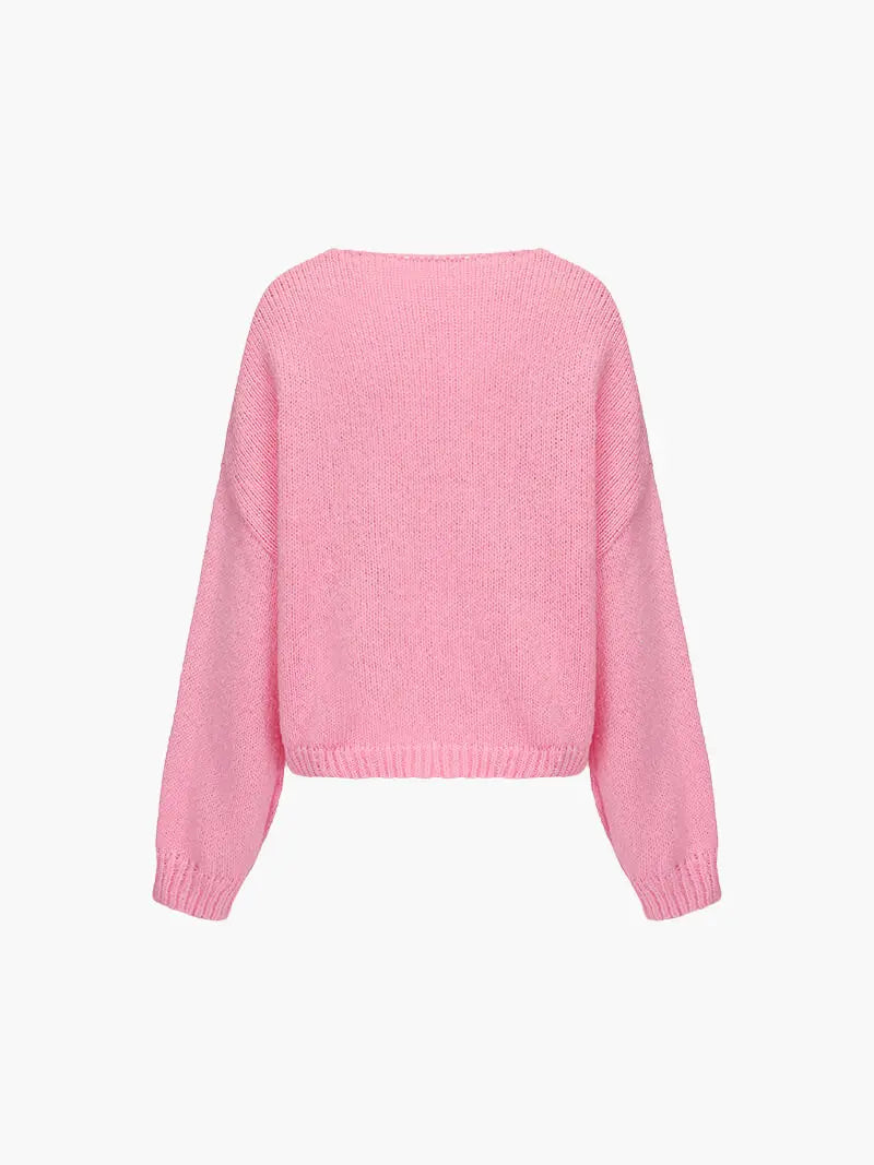 Damen Strickjacke Weich Rosa mit Schleife