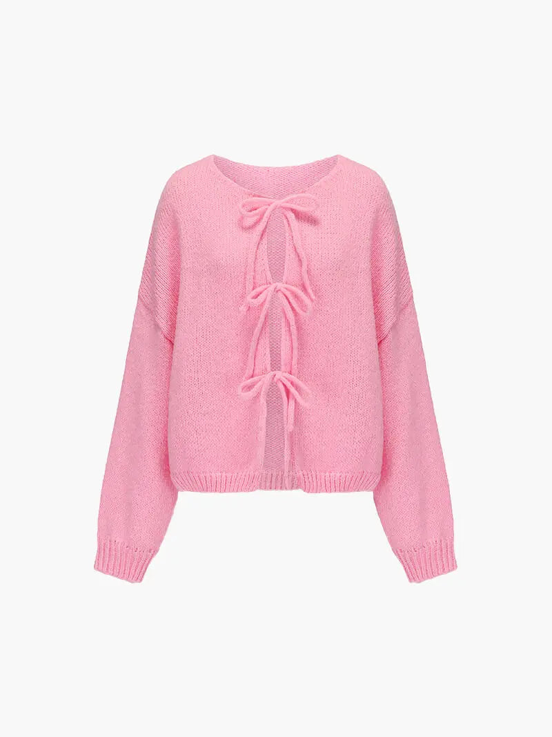 Damen Strickjacke Weich Rosa mit Schleife