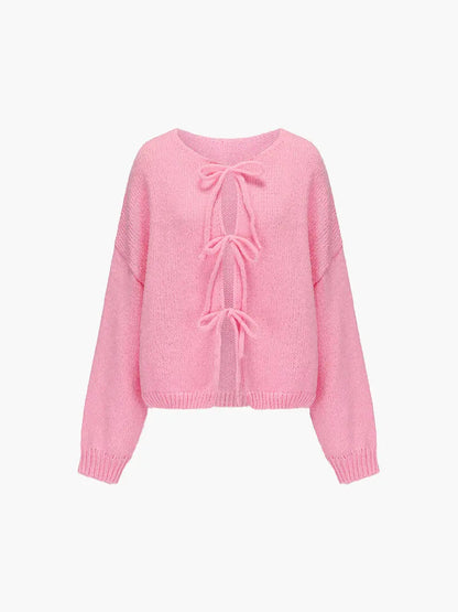 Damen Strickjacke Weich Rosa mit Schleife