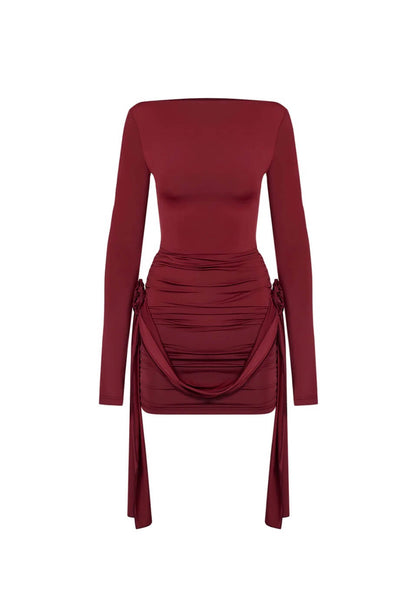 Damen Langarm Bodycon Minikleid mit Rüschen