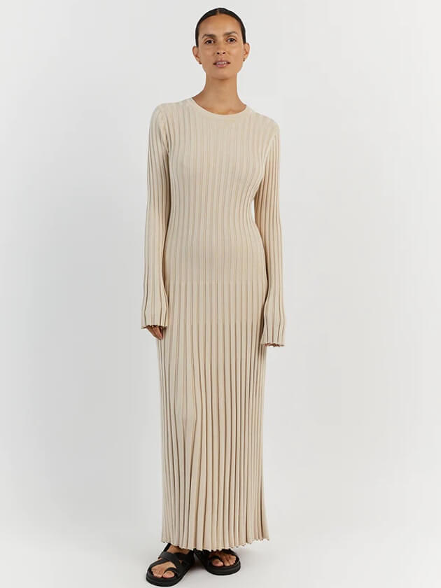 es Damenmaxikleid Lang Gerippt