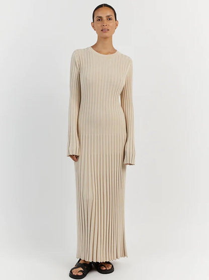 es Damenmaxikleid Lang Gerippt