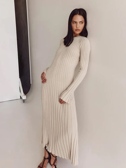 es Damenmaxikleid Lang Gerippt