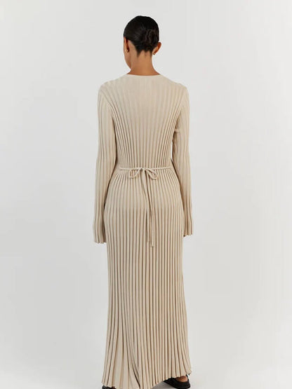 es Damenmaxikleid Lang Gerippt