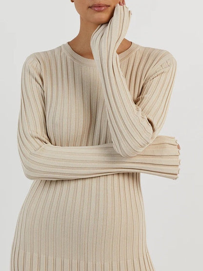 es Damenmaxikleid Lang Gerippt