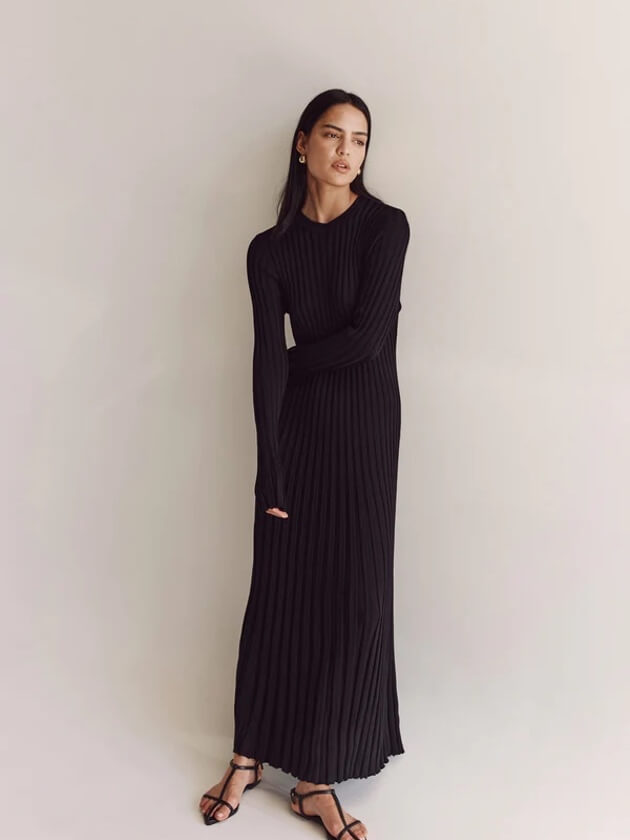 es Damenmaxikleid Lang Gerippt