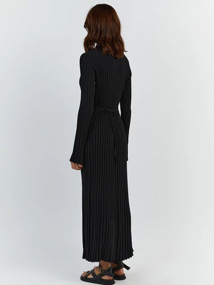 es Damenmaxikleid Lang Gerippt
