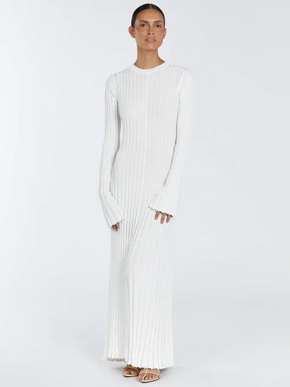 es Damenmaxikleid Lang Gerippt