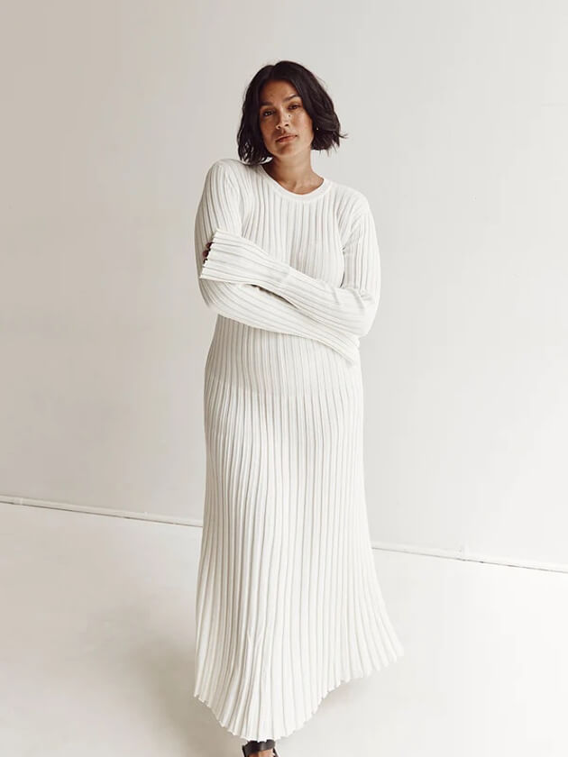 es Damenmaxikleid Lang Gerippt