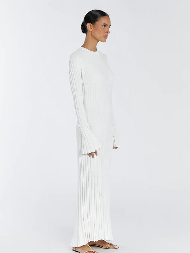 es Damenmaxikleid Lang Gerippt