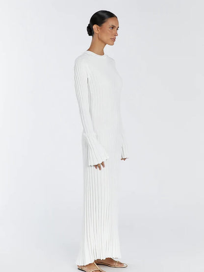 es Damenmaxikleid Lang Gerippt
