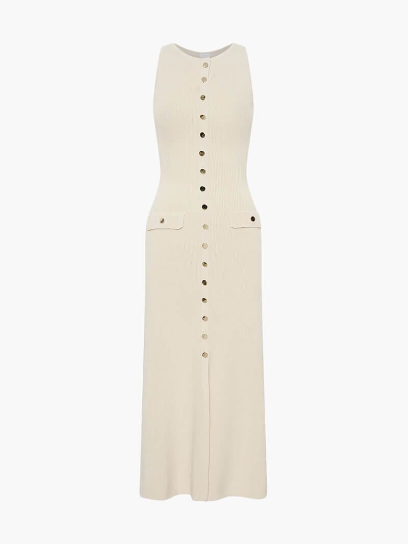 Damen Ärmelloses Maxikleid Elegantes Knopfdetail Zeitlos Elegant wird