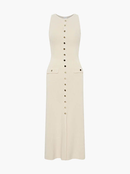Damen Ärmelloses Maxikleid Elegantes Knopfdetail Zeitlos Elegant wird