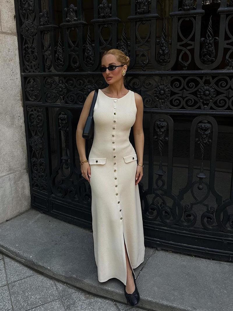 Damen Ärmelloses Maxikleid Elegantes Knopfdetail Zeitlos Elegant wird - Norvielle