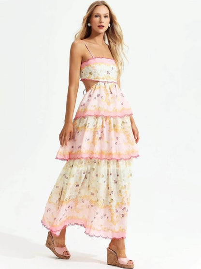 Damen Maxikleid Blumenmuster Spitze Rosa