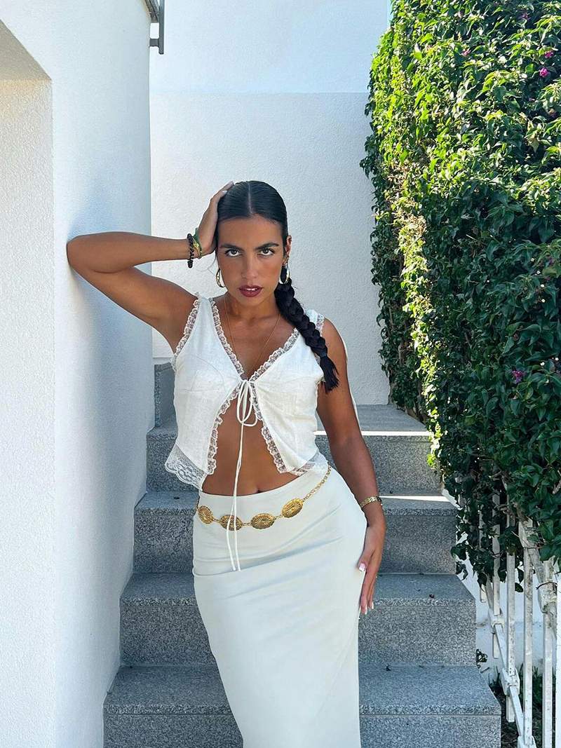 Damen Crop Spitze Oben Kurz
