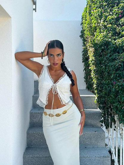 Damen Crop Spitze Oben Kurz