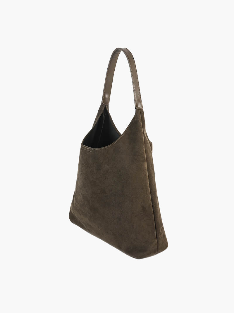 Damen Wildleder Schultertasche Minimalistisch Elegannt Braun