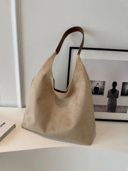 Damen Wildleder Schultertasche Minimalistisch Elegannt Braun