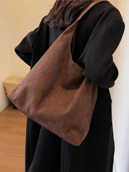 Damen Wildleder Schultertasche Minimalistisch Elegannt Braun