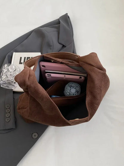 Damen Wildleder Schultertasche Minimalistisch Elegannt Braun