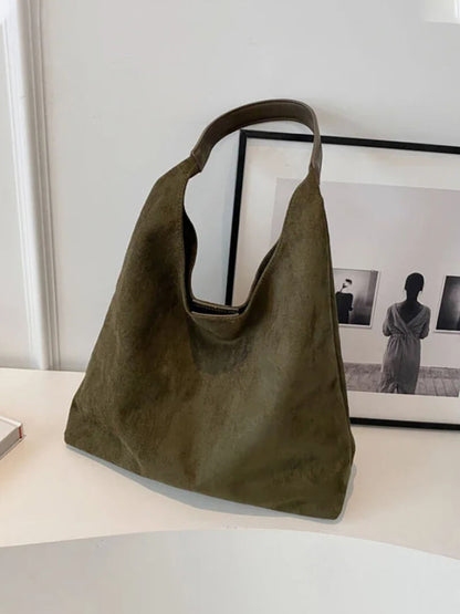 Damen Wildleder Schultertasche Minimalistisch Elegannt Braun