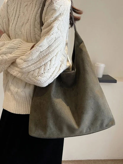 Damen Wildleder Schultertasche Minimalistisch Elegannt Braun