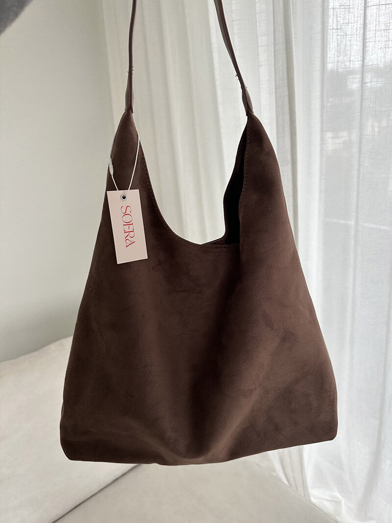 Damen Wildleder Schultertasche Minimalistisch Elegannt Braun