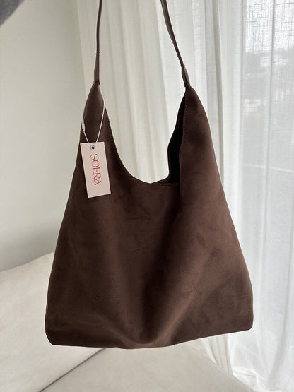 Damen Wildleder Schultertasche Minimalistisch Elegannt Braun