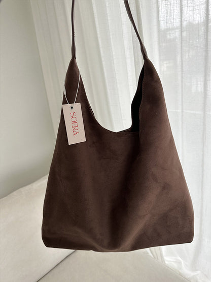 Damen Wildleder Schultertasche Minimalistisch Elegannt Braun