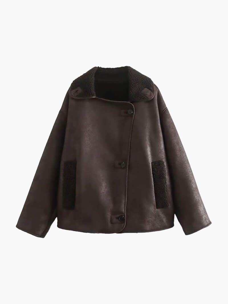 Lederjacke Damen Fleece-Innenleben Schwarz - Norvielle