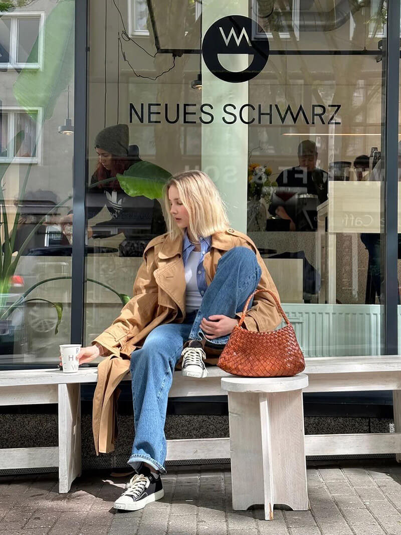 Geflochtene Leder Schultertasche Echtleder Braun