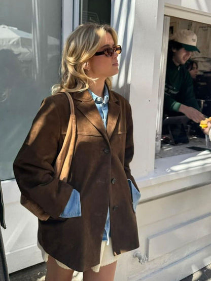 Damen Blazer Wildlederoptik Braun Klassisch