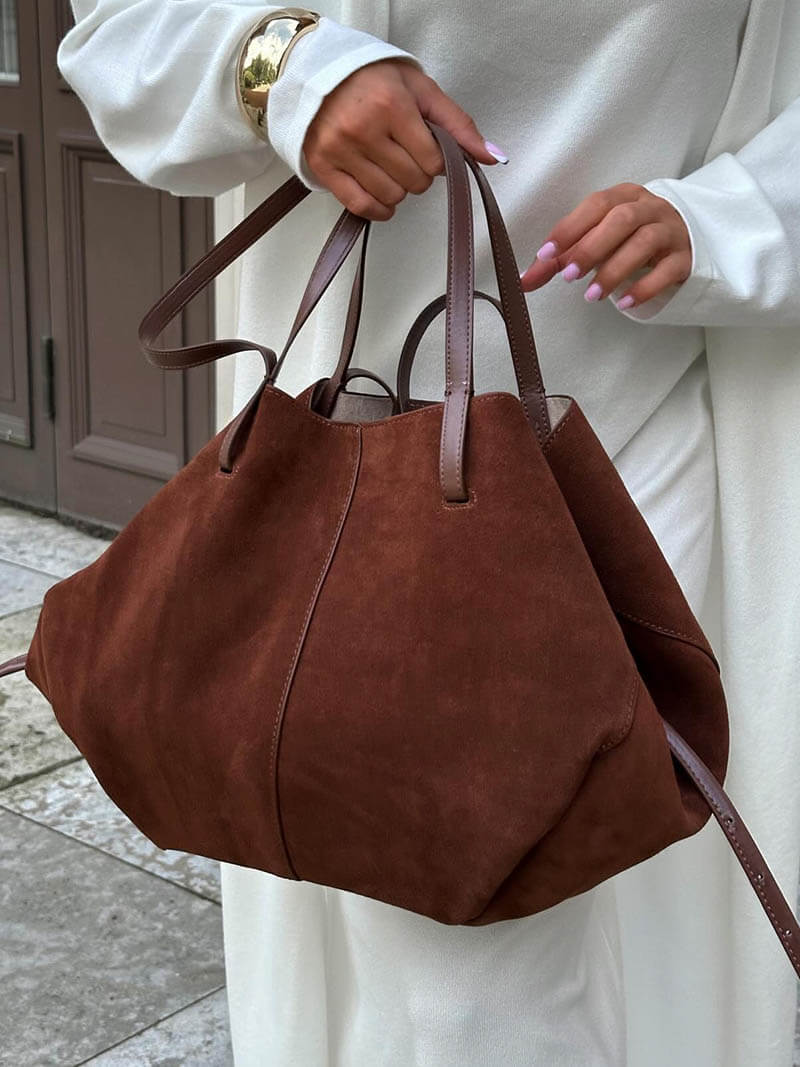 Damen Shopper Tasche Echtleder Wildleder Groß