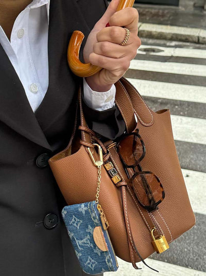 Damen Kunstleder Bucket Bag Tasche