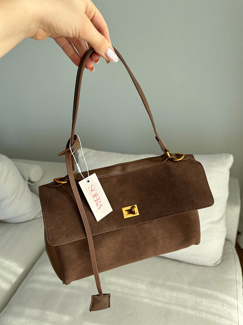 Damen Lederhandtasche Wildleder Echtleder