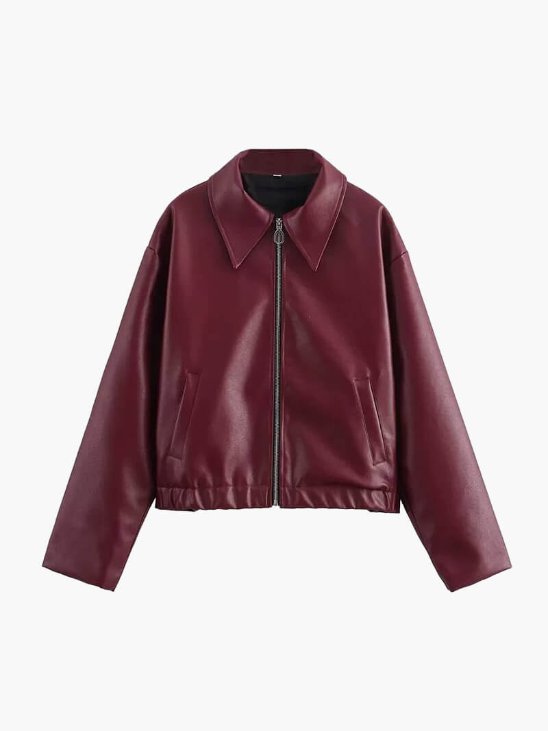 Damen Kunstlederjacke Weinrot Modern - Norvielle