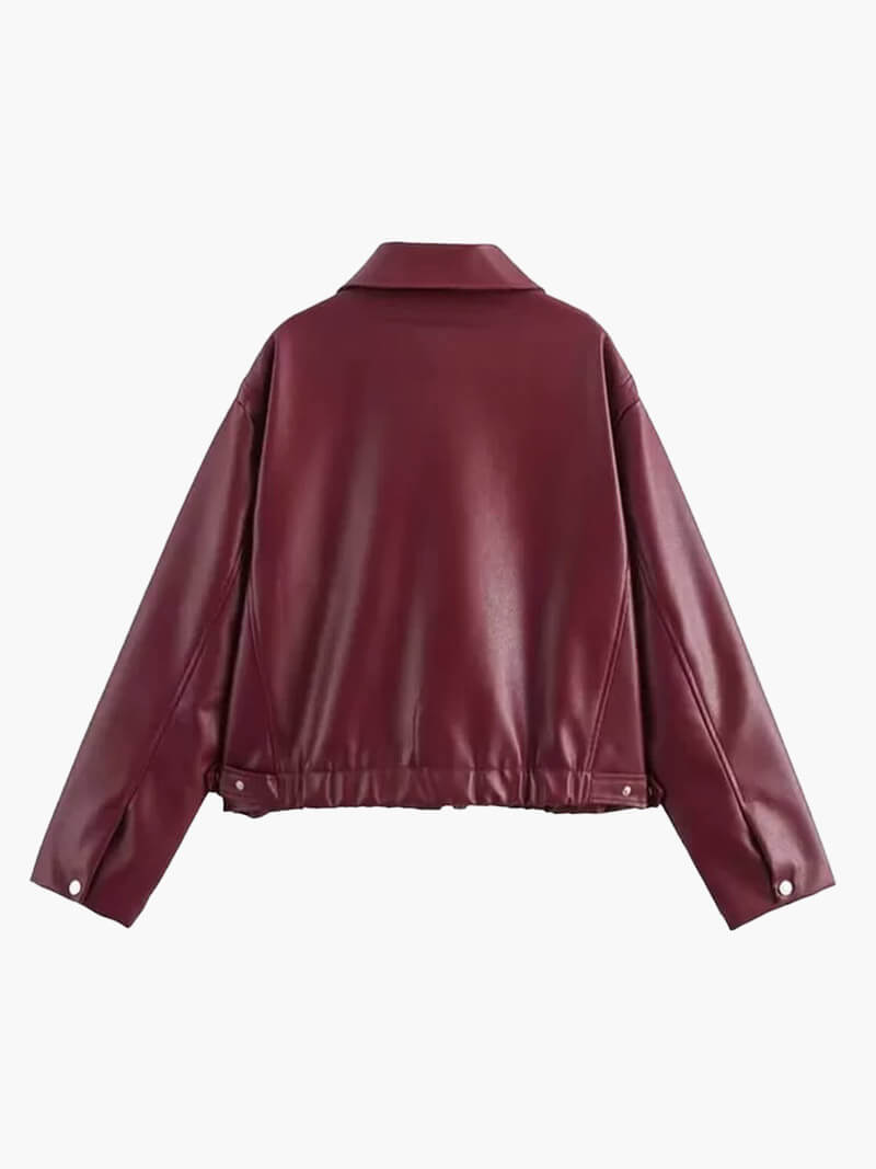 Damen Kunstlederjacke Weinrot Modern