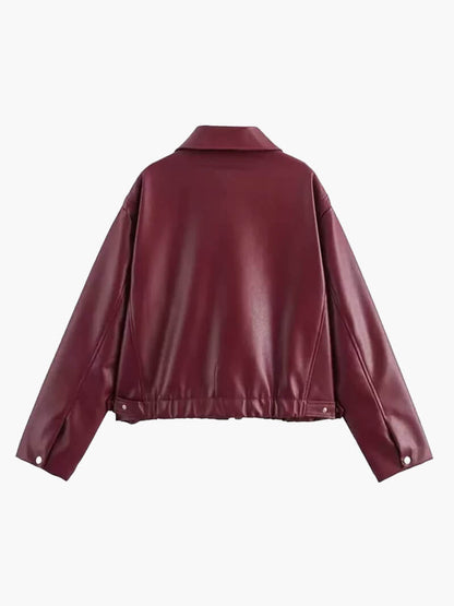 Damen Kunstlederjacke Weinrot Modern