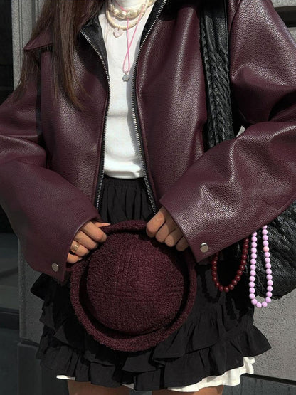 Damen Kunstlederjacke Weinrot Modern