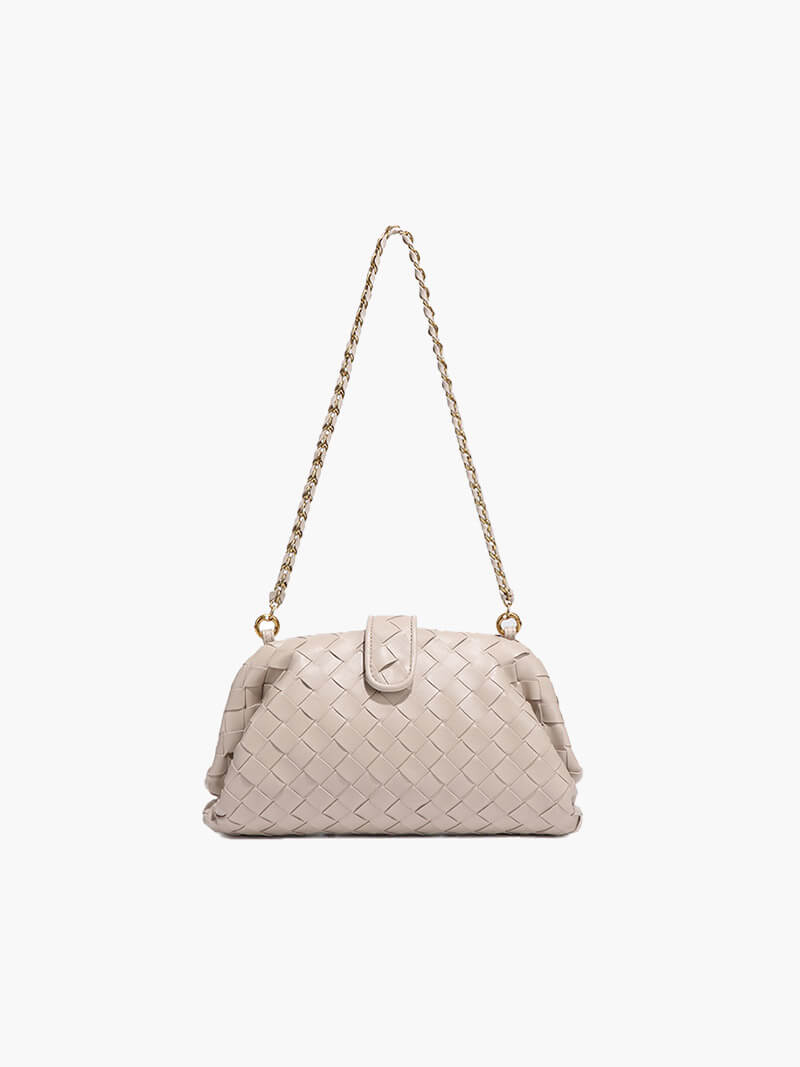 Geflochtene Damenhandtasche mit Ketten-Schulterriemen