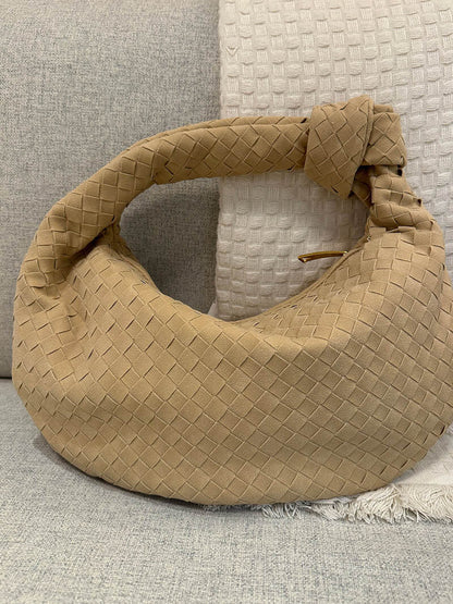 Geflochtene Damenhandtasche Hobo mit Knoten-Design Elegant Braun