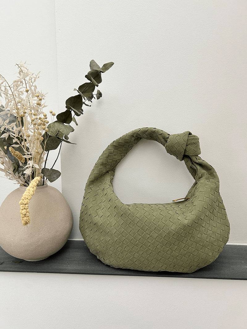Geflochtene Damenhandtasche Hobo mit Knoten-Design Elegant Braun