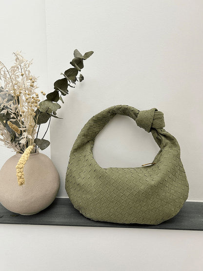 Geflochtene Damenhandtasche Hobo mit Knoten-Design Elegant Braun