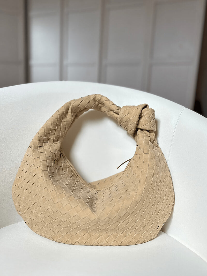 Geflochtene Damenhandtasche Hobo mit Knoten-Design Elegant Braun