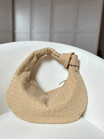 Geflochtene Damenhandtasche Hobo mit Knoten-Design Elegant Braun
