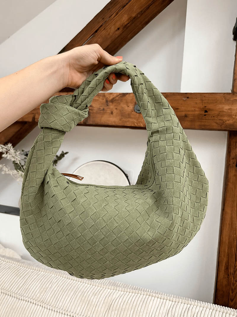 Geflochtene Damenhandtasche Hobo mit Knoten-Design Elegant Braun