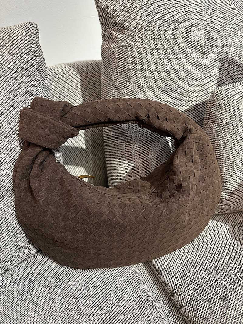 Geflochtene Damenhandtasche Hobo mit Knoten-Design Elegant Braun