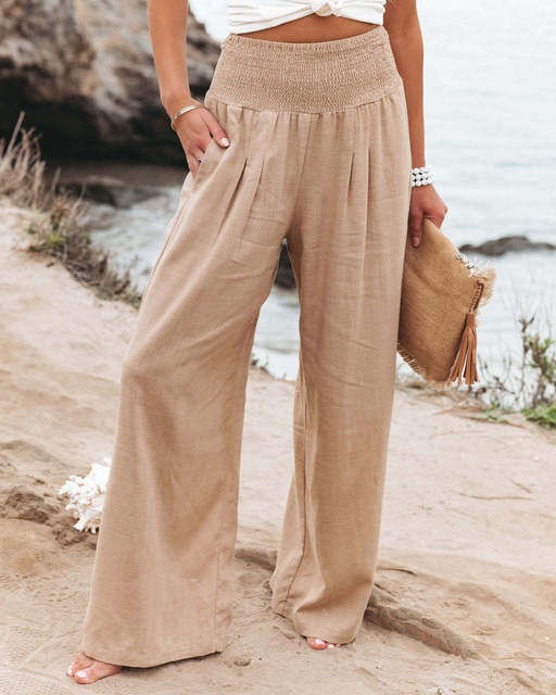 Damen Leinenhose Bequem Sommerweiß