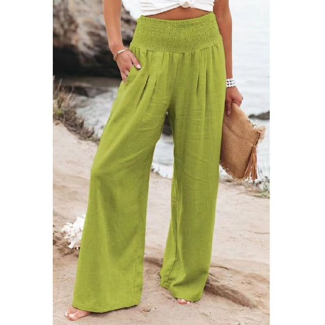 Damen Leinenhose Bequem Sommerweiß